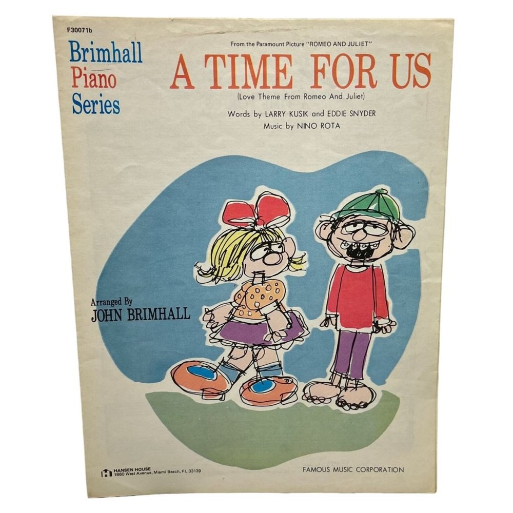 A Time for Us Vintage Piano Sheet Music 1968 Love Theme Romeo and Juliet EASY